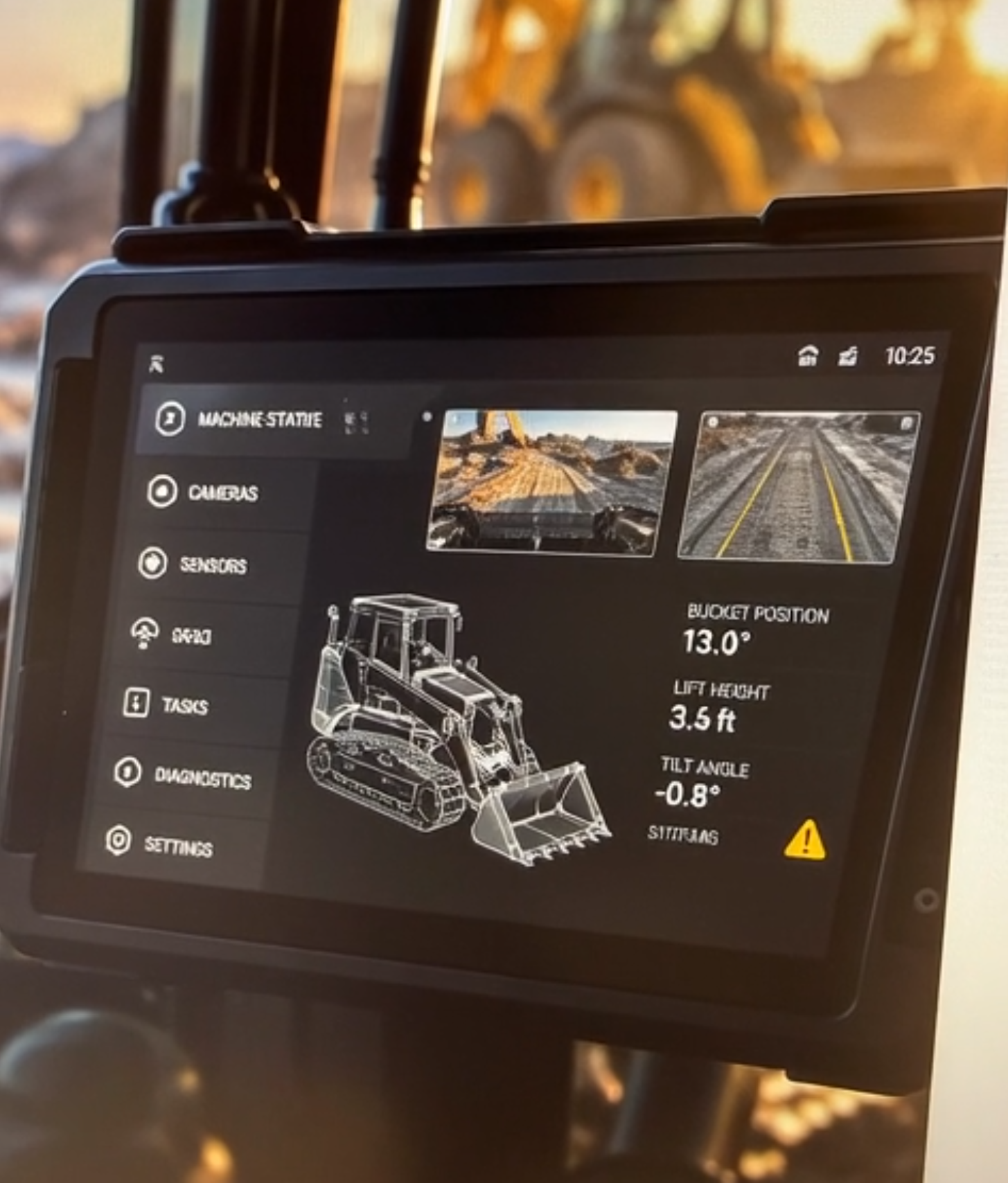 Operator interface and sensor display suggesting limited connectivity between machine systems